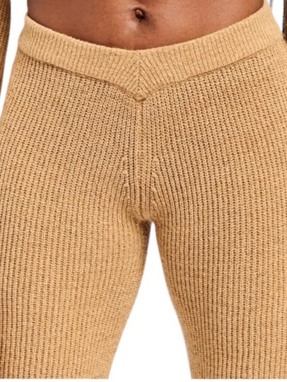 SEROYA Ribbed High-Waist Flare Pants - Camel - Picture 2 of 8